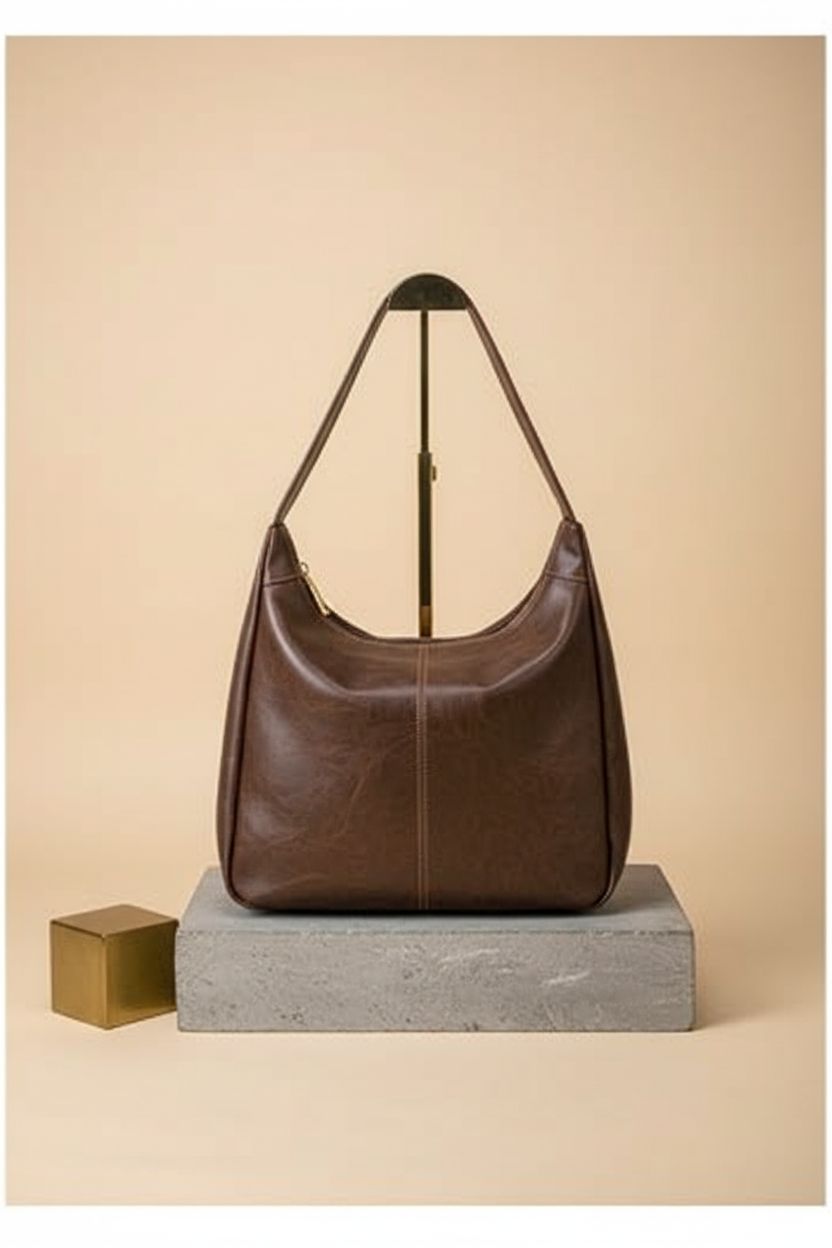 Floerns coffee brown vintage hobo bag showcasing craftsmanship on a minimal backdrop