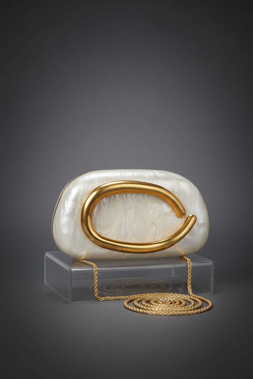 Close-up of Jusavie evening clutch showcasing pearl luster and fine stitching, ideal for special events.