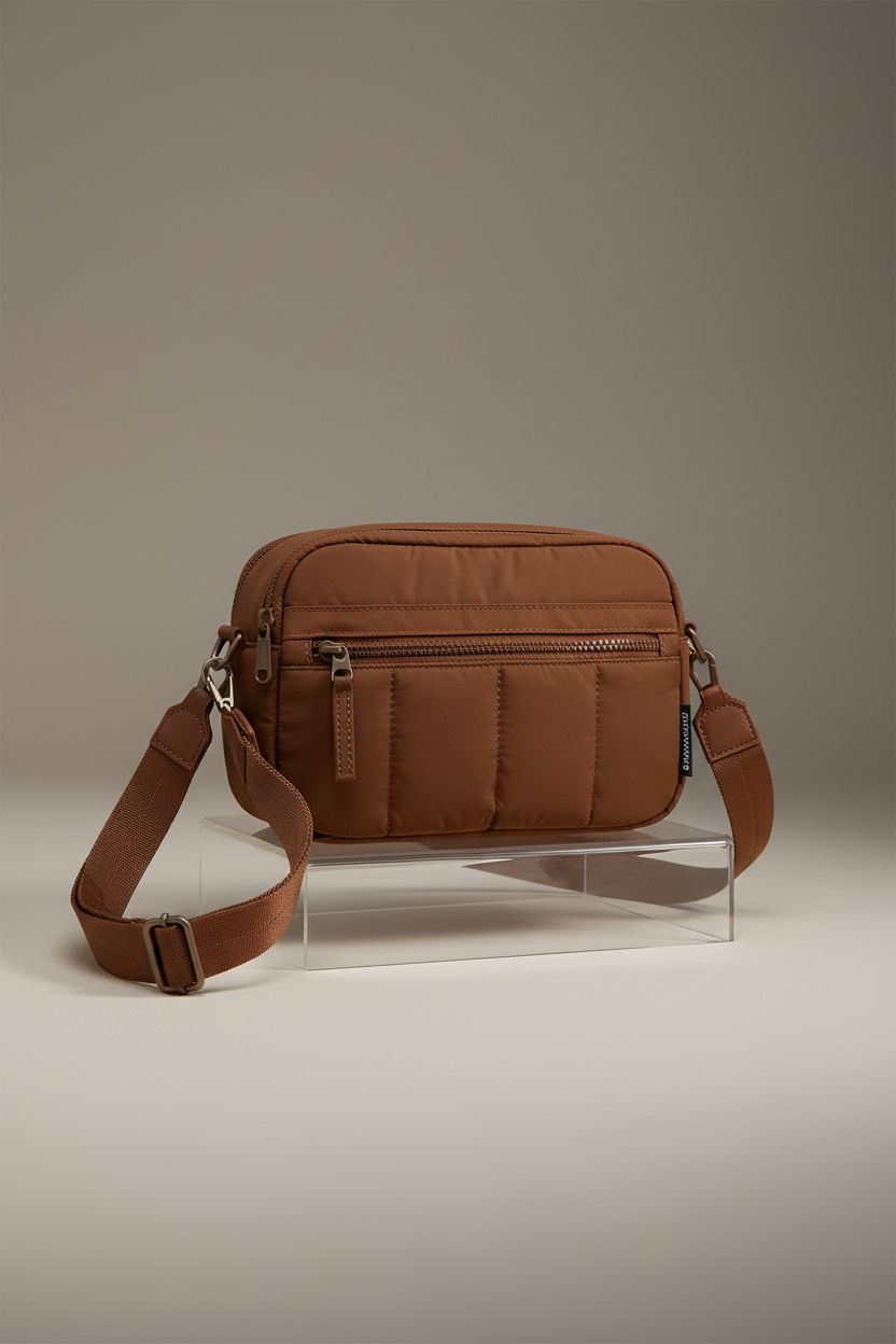 BAGSMART brown puffy crossbody bag displayed in a clean studio setting, highlighting its design