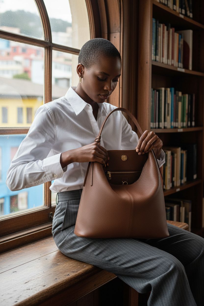 Befen leather hobo bag open to reveal organized pockets and D-ring, perfect for daily use
