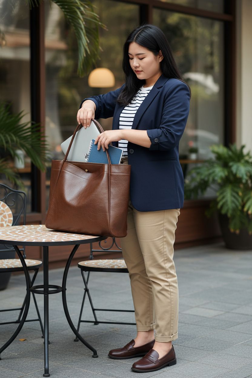 RNOSIGO brown tote bag for school, showcasing anti-theft zipper and spacious interior.