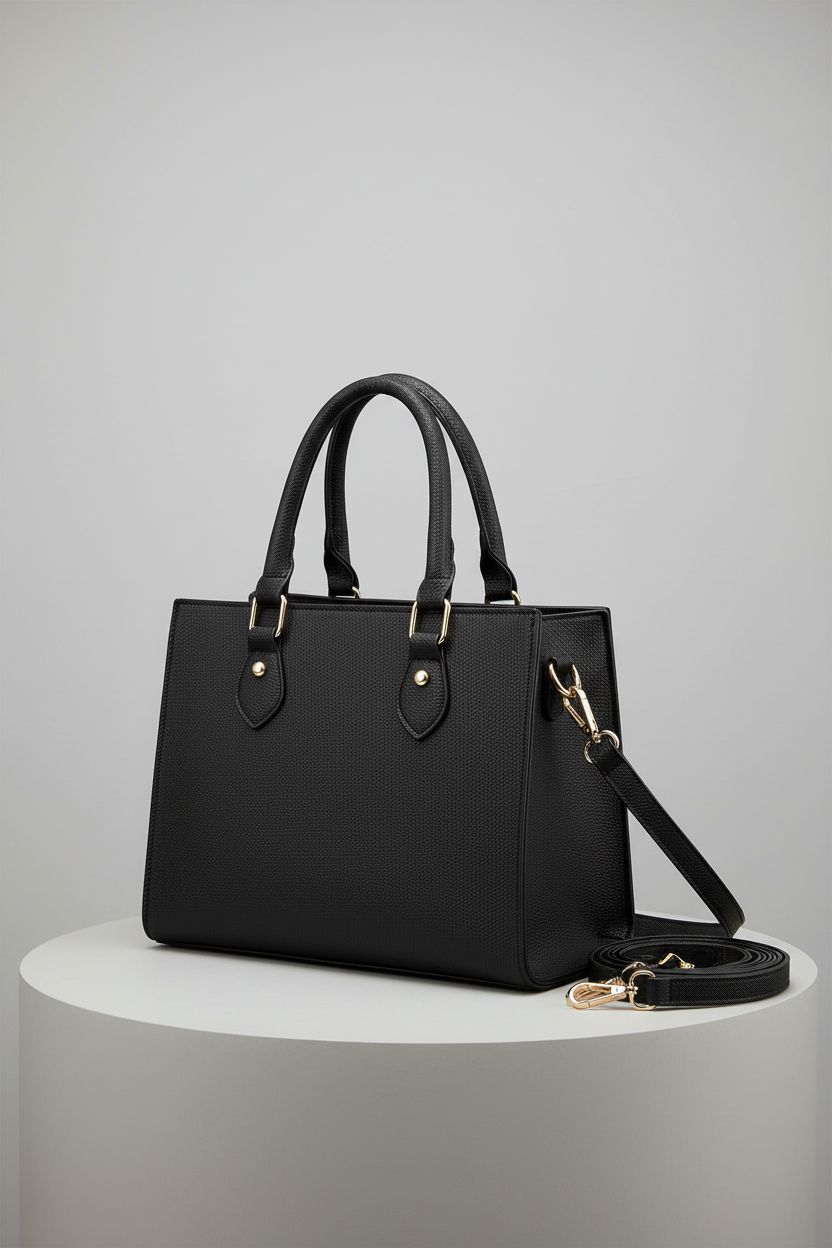 Detailed view of CHICAROUSAL black satchel purse showcasing texture