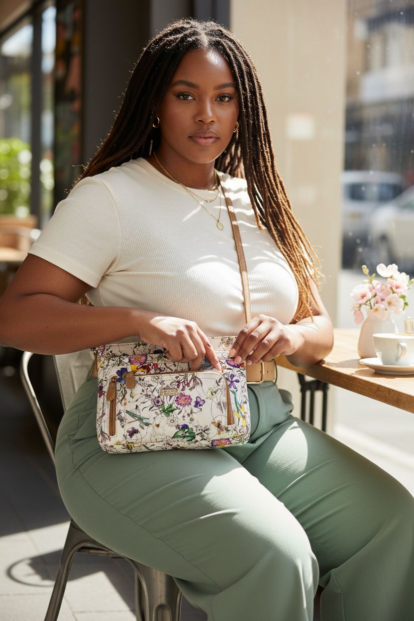 MultiSac Summerville East West Crossbody Bag in Vienna/Hazelnut at a café