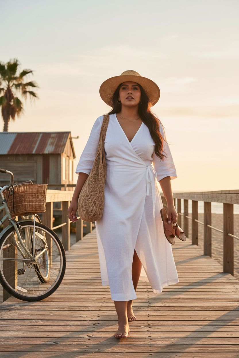 Sightor brown crochet tote bag on a seaside boardwalk, perfect for beach trips and casual outings.