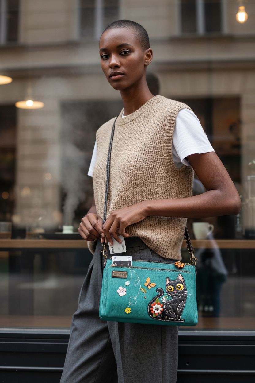 CHALA RFID protected cat purse, sleek design, perfect for café outings