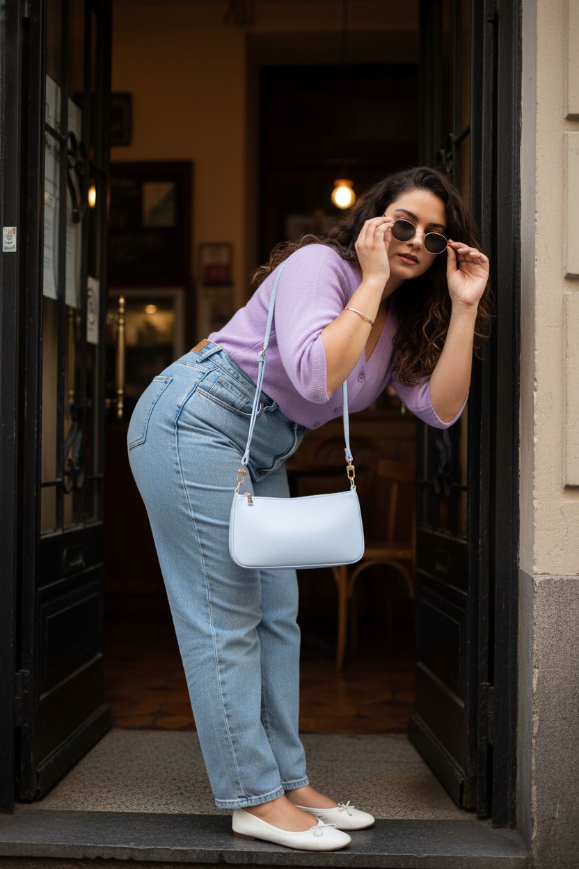 NIUEIMEE ZHOU blue shoulder bag elegantly displayed at a cozy café
